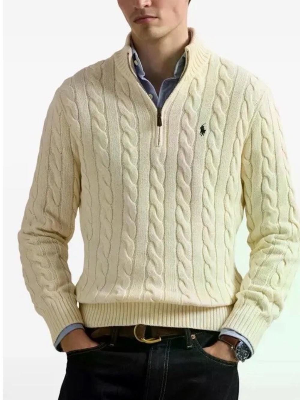Polo by Ralph Lauren Cream Cable Half-Zip Sweater